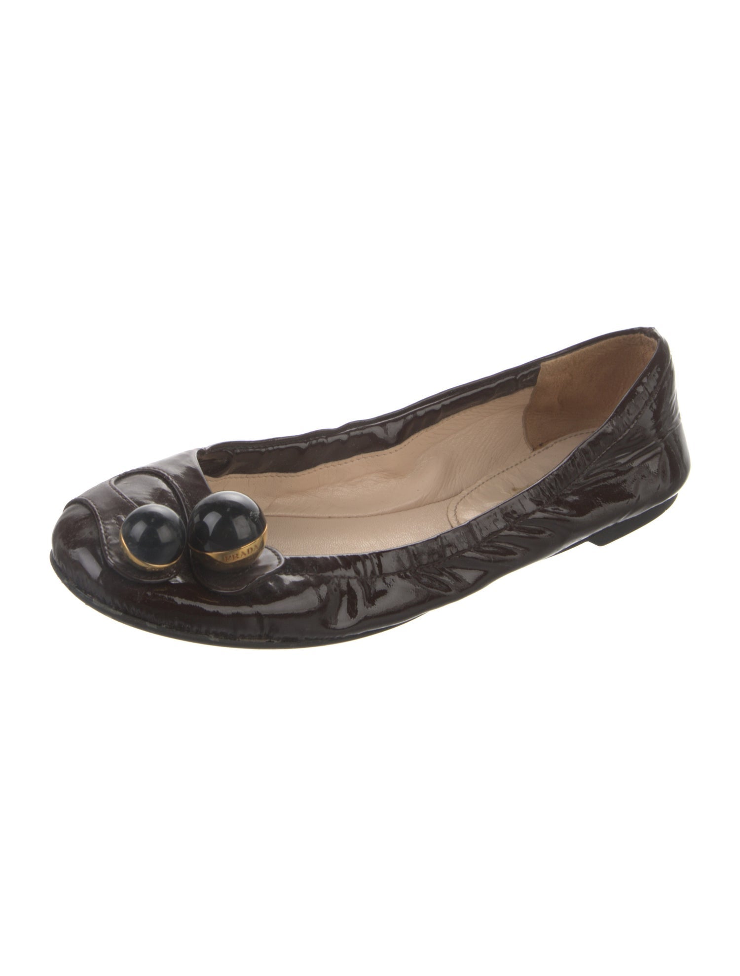 Prada Patent Leather Bow Accents Ballet Flats