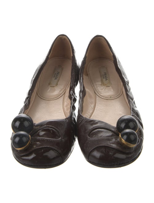 Prada Patent Leather Bow Accents Ballet Flats