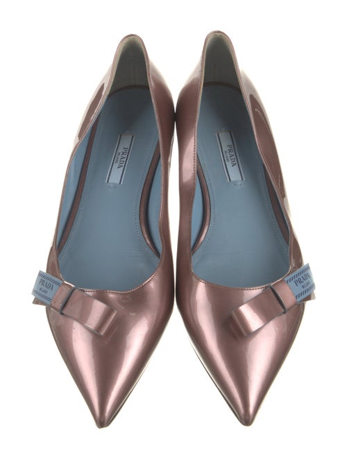 Prada Patent Leather Bow Accents Ballet Flats