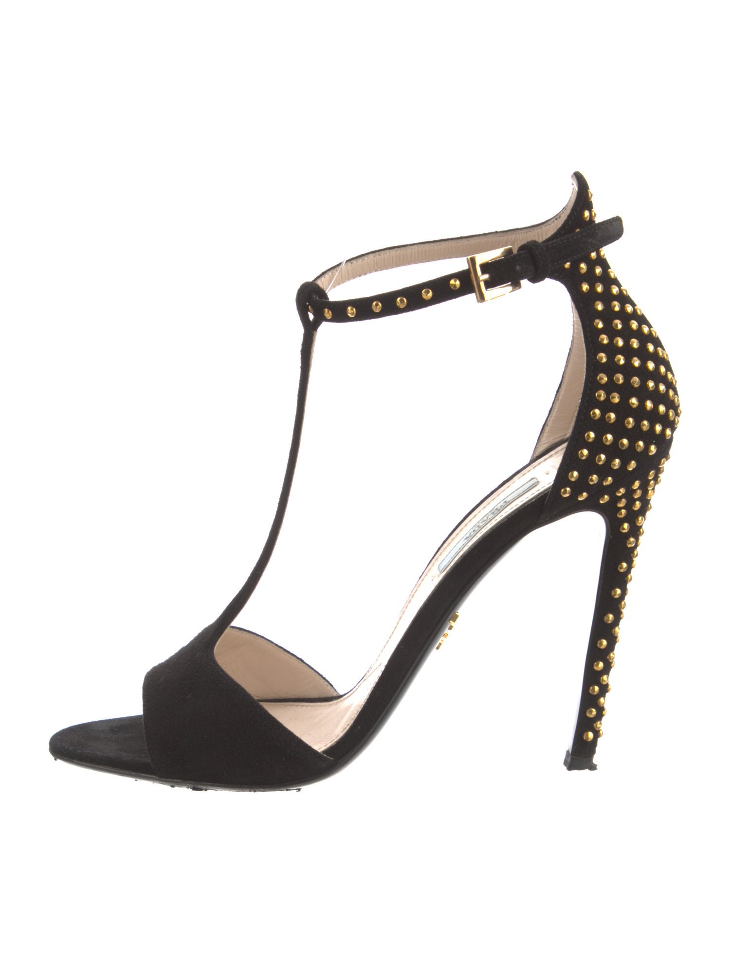 Prada Suede Studded Accents T-Strap Sandals
