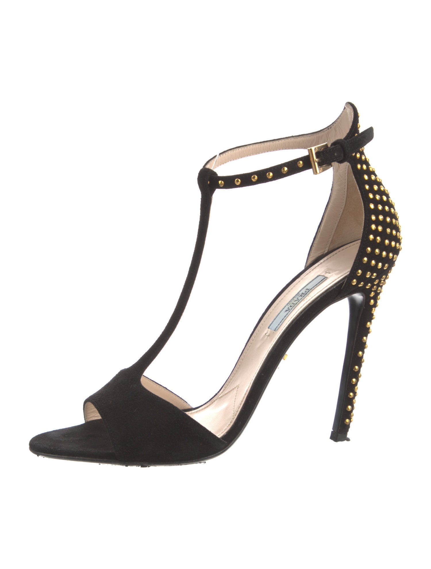 Prada Suede Studded Accents T-Strap Sandals