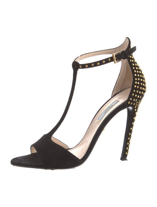 Prada Suede Studded Accents T-Strap Sandals