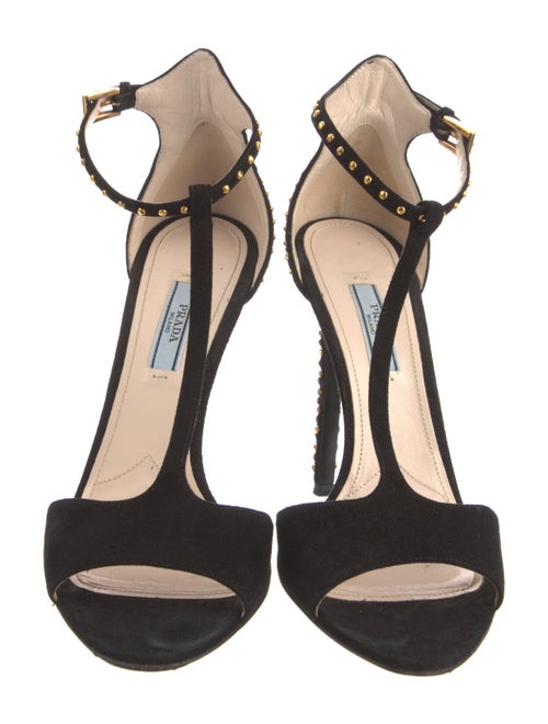 Prada Suede Studded Accents T-Strap Sandals