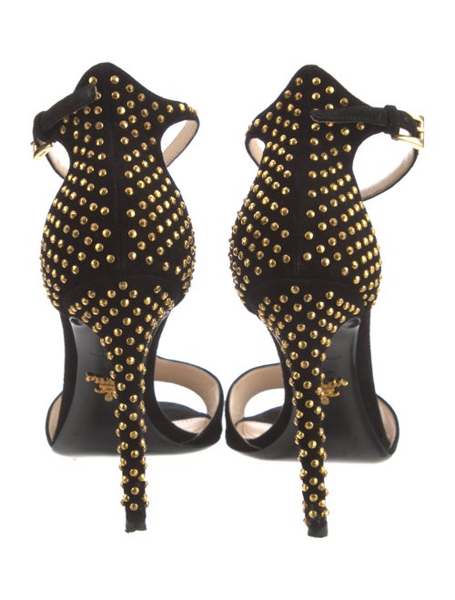 Prada Suede Studded Accents T-Strap Sandals
