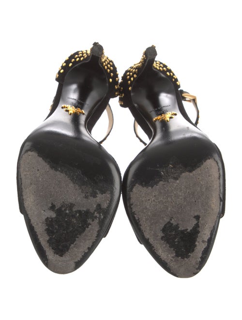 Prada Suede Studded Accents T-Strap Sandals