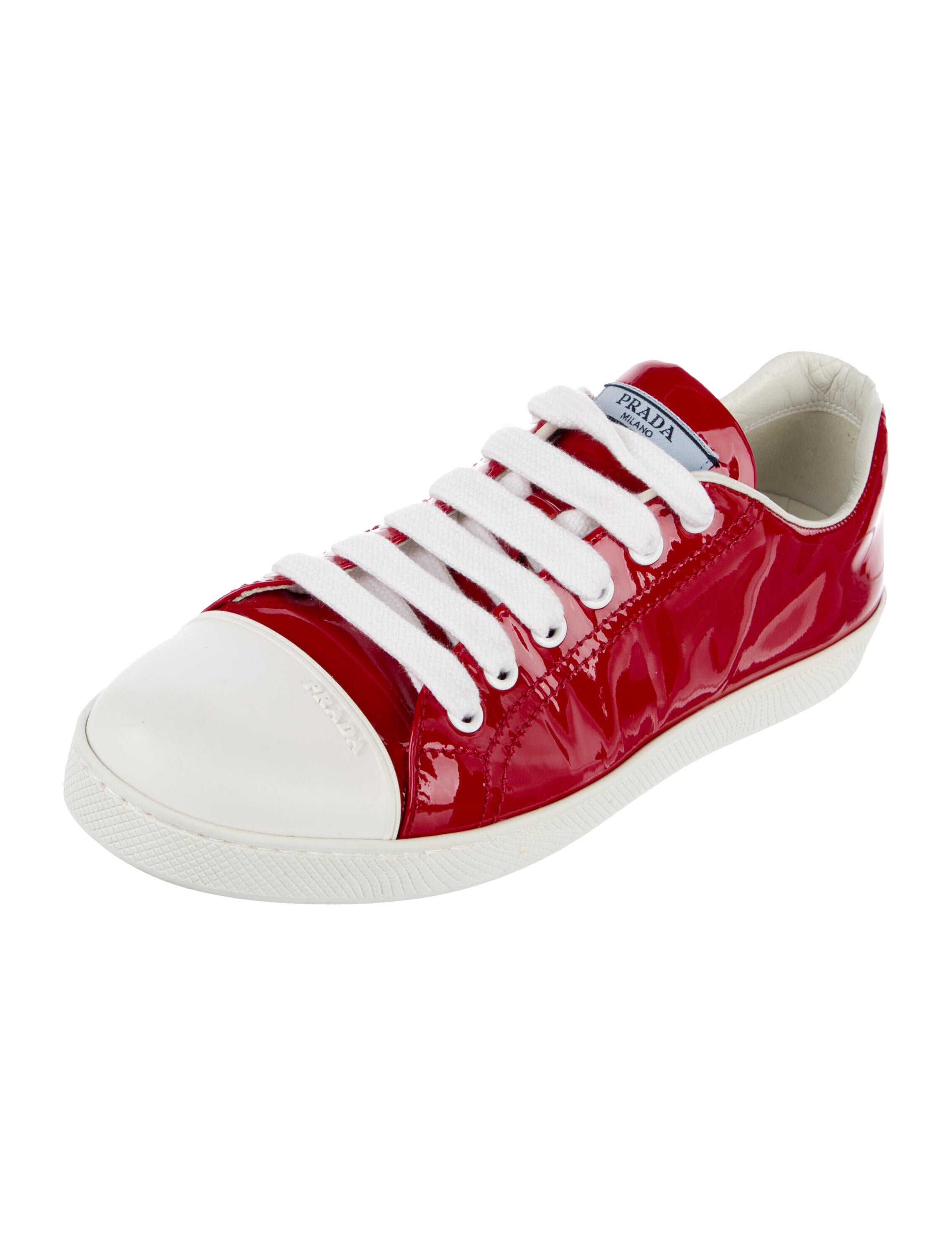 Prada Patent Leather Colorblock Pattern Sneakers