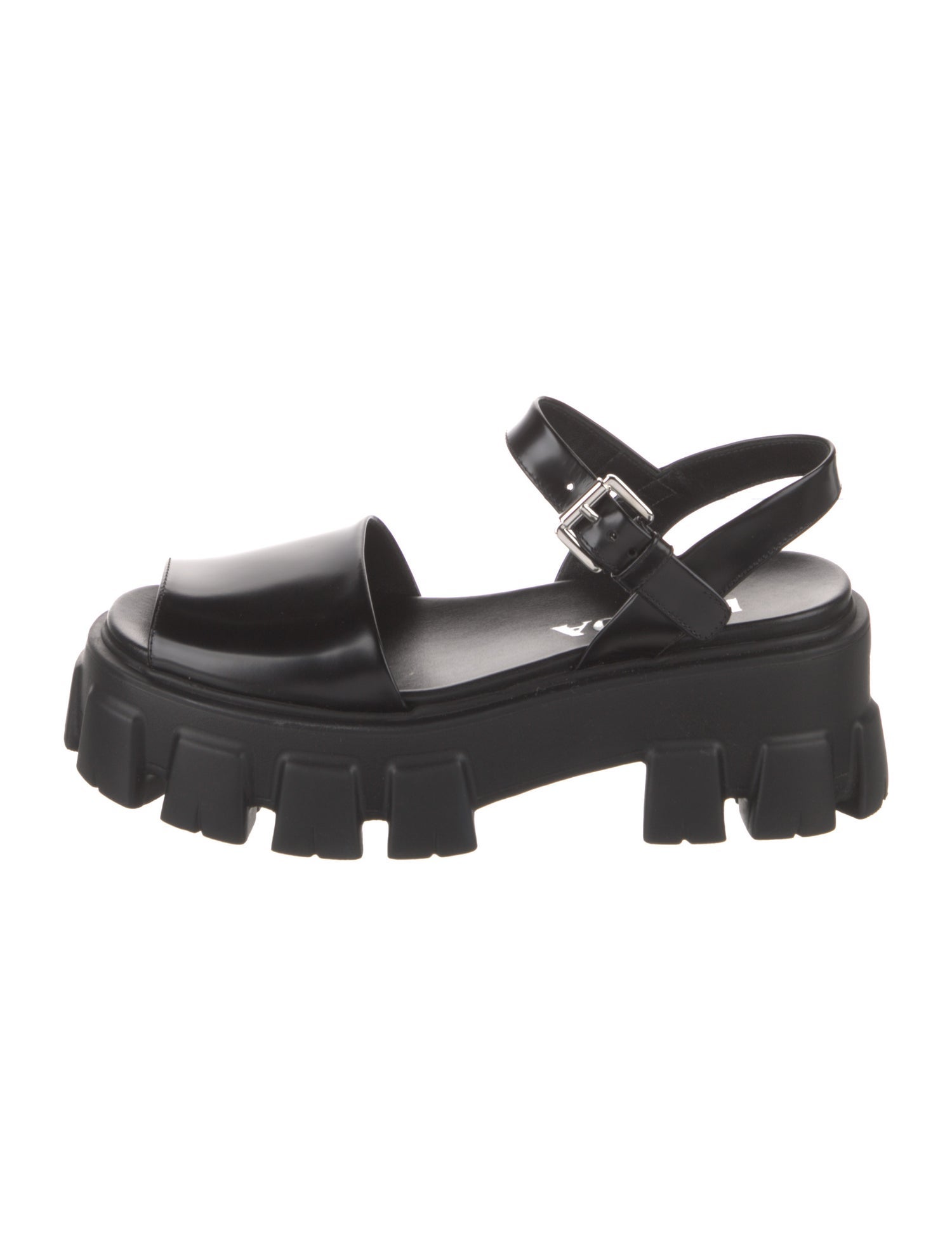 Prada Rubber Leather Trim Embellishment Slingback Sandals
