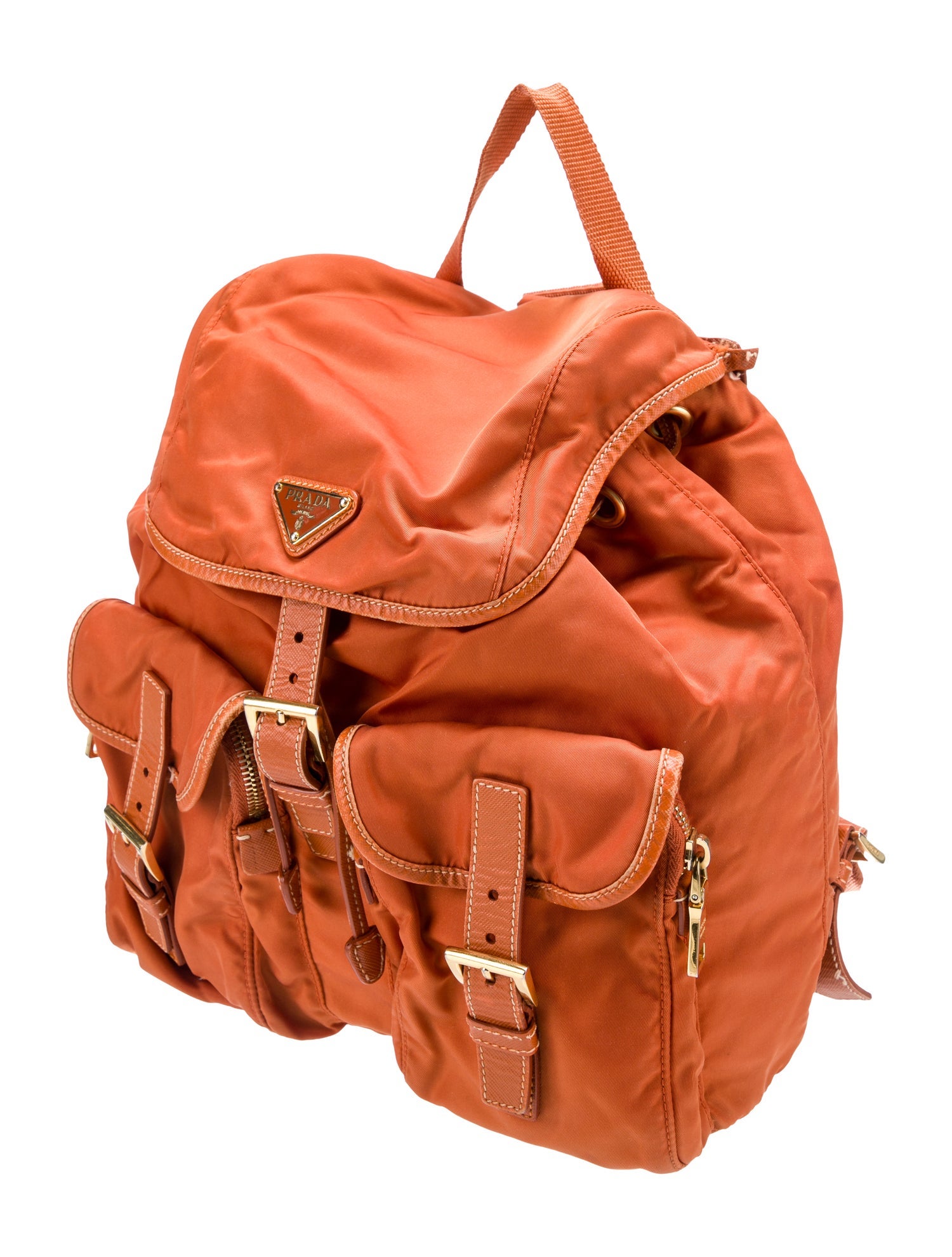 Prada Enameled Metal Triangle Backpack