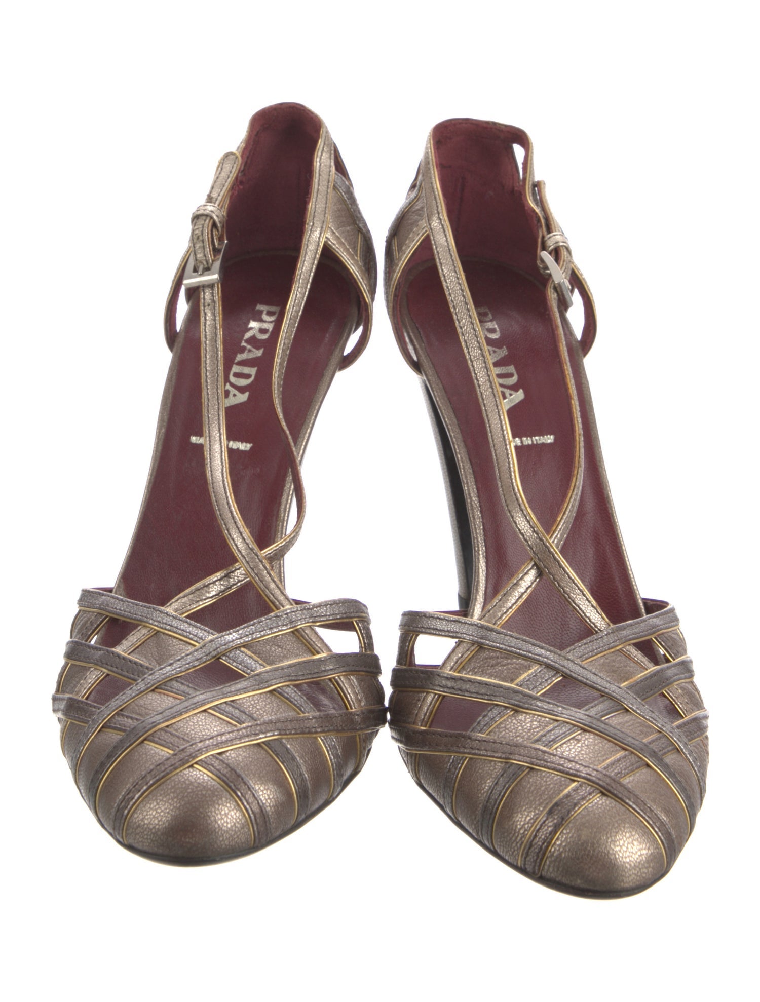 Prada Leather Cutout Accent T-Strap Pumps