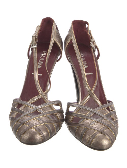 Prada Leather Cutout Accent T-Strap Pumps