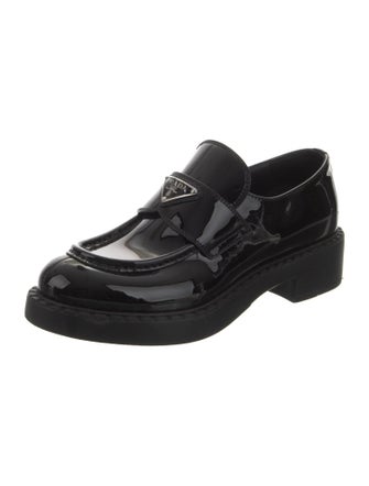 Prada Enameled Metal Triangle Patent Leather Oxfords