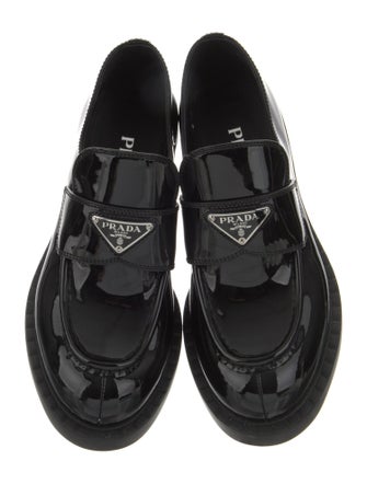 Prada Enameled Metal Triangle Patent Leather Oxfords