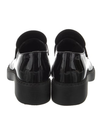 Prada Enameled Metal Triangle Patent Leather Oxfords