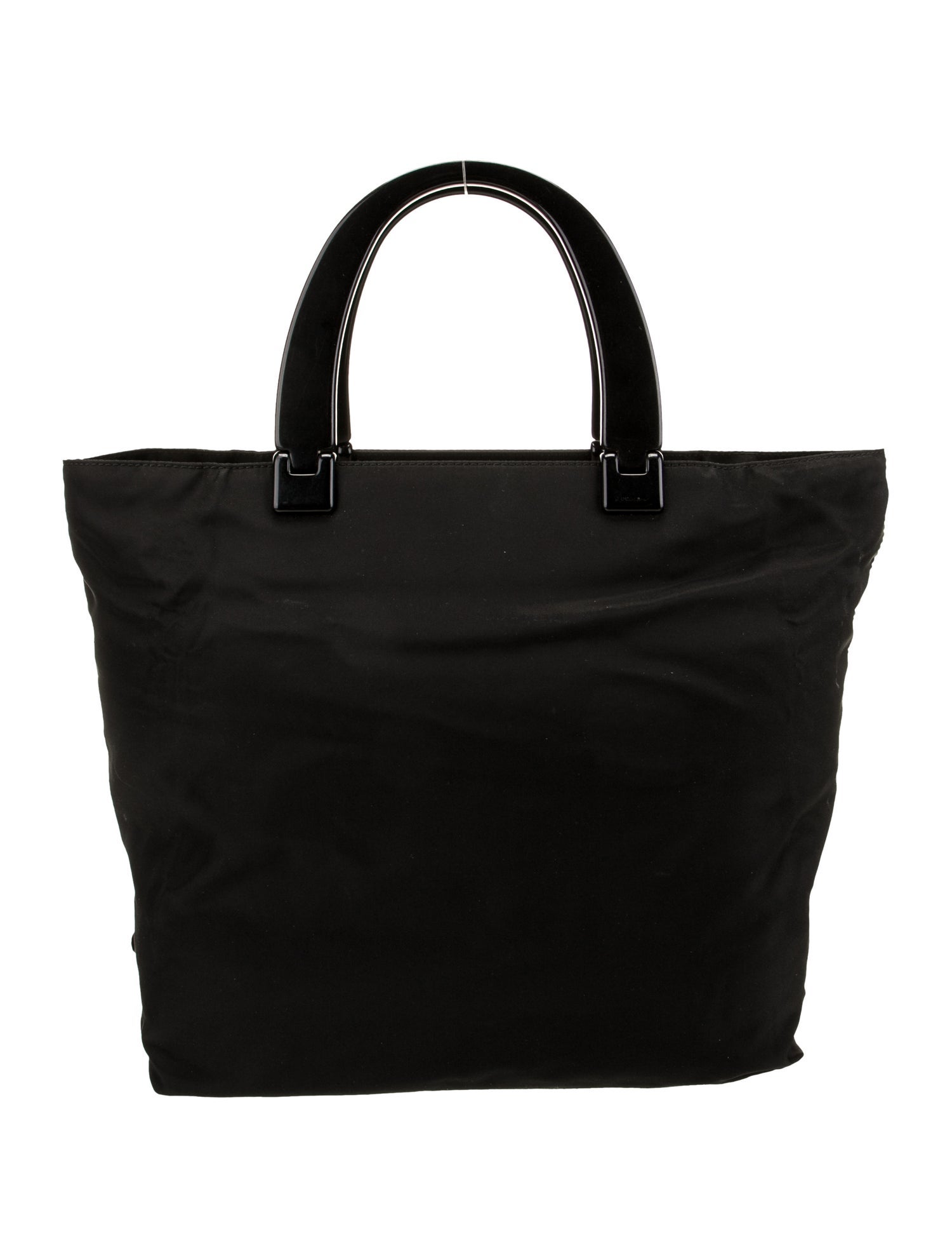 Prada Enameled Metal Triangle Tessuto Plex