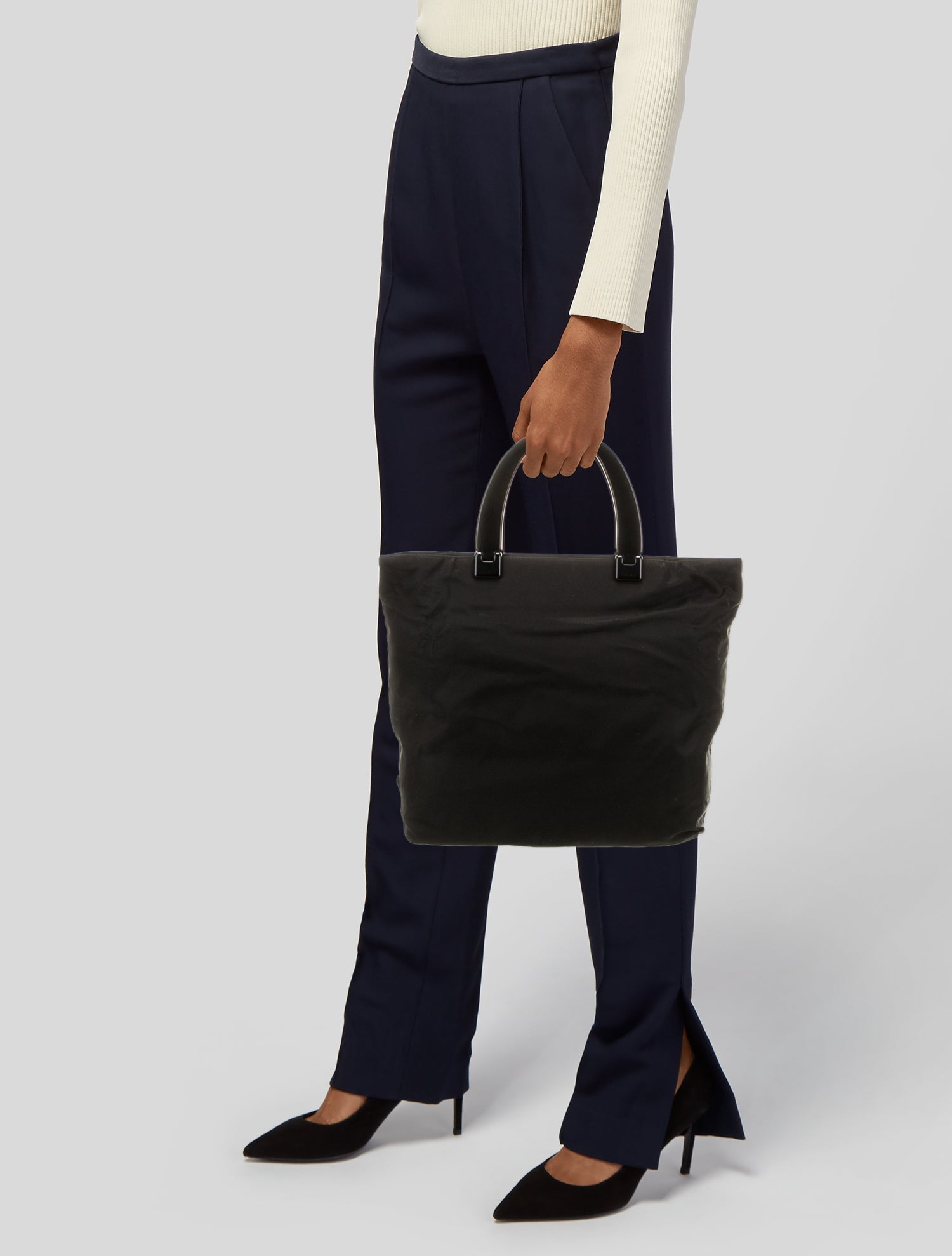 Prada Enameled Metal Triangle Tessuto Plex