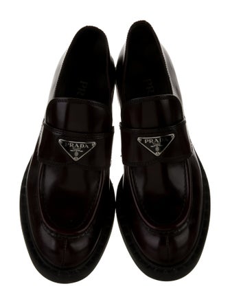 Prada Enameled Metal Triangle Leather Oxfords