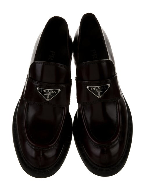 Prada Enameled Metal Triangle Leather Oxfords