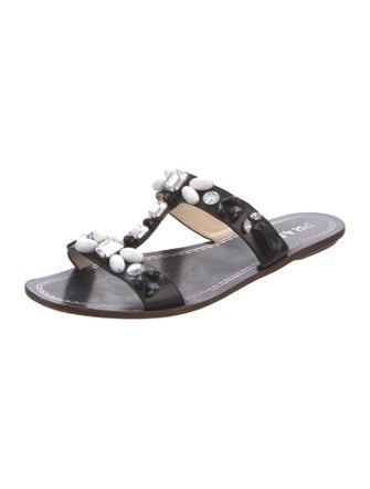 Prada Leather Crystal Embellishments Slides