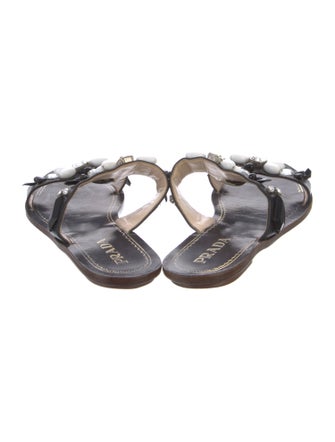 Prada Leather Crystal Embellishments Slides