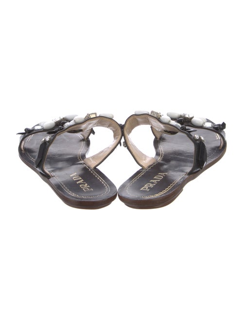 Prada Leather Crystal Embellishments Slides