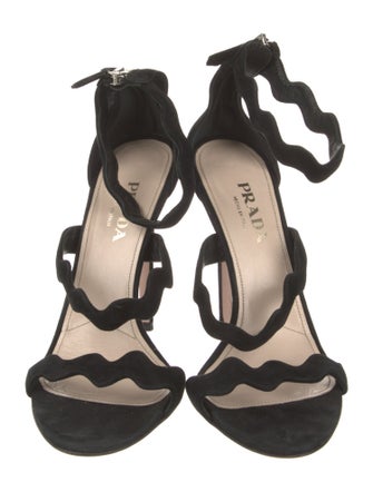 Prada Suede Scalloped Accent Sandals