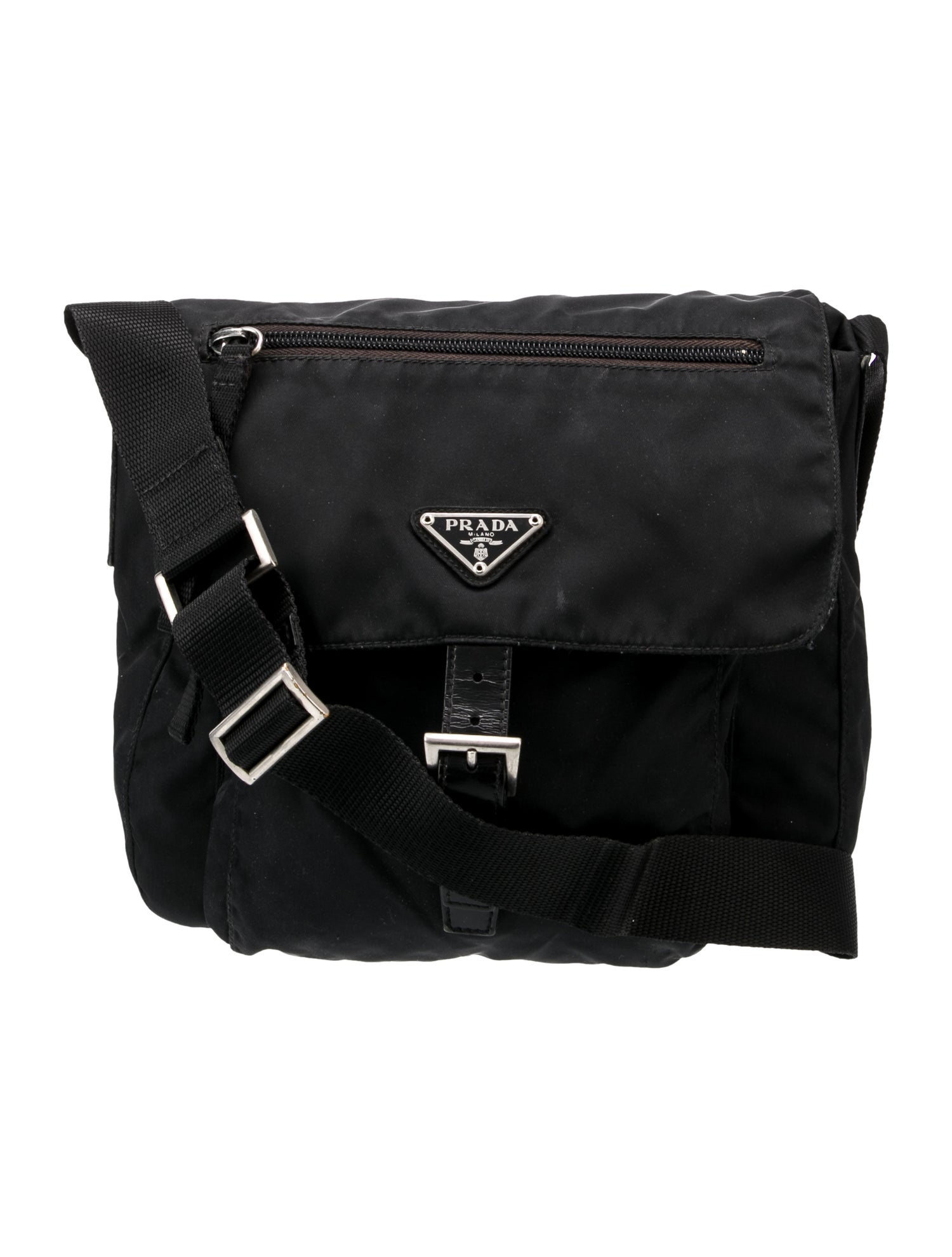 Prada Enameled Metal Triangle Messenger Bag