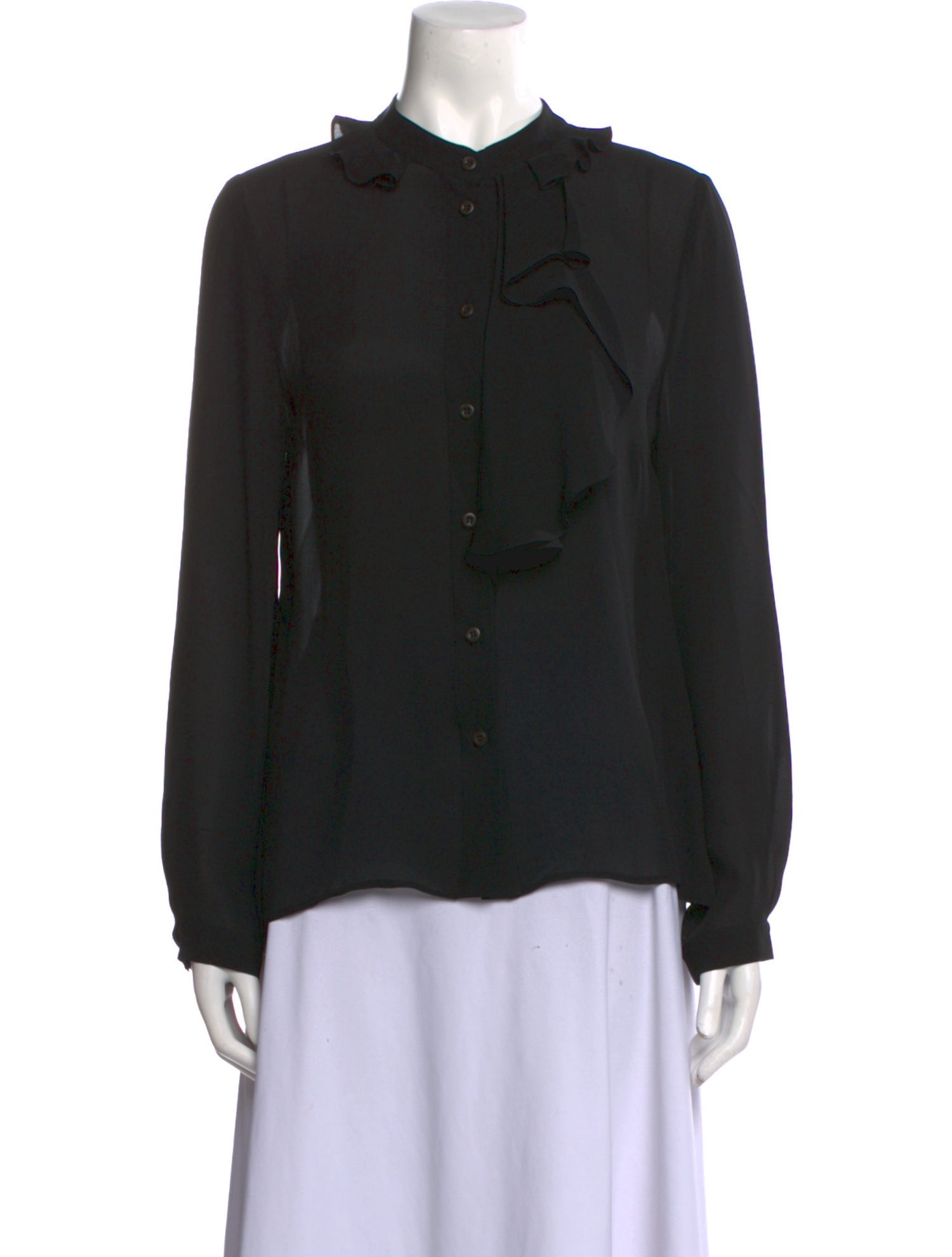 Prada Mock Neck Long Sleeve Button-Up Top