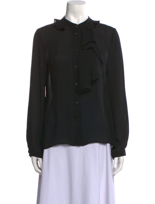 Prada Mock Neck Long Sleeve Button-Up Top