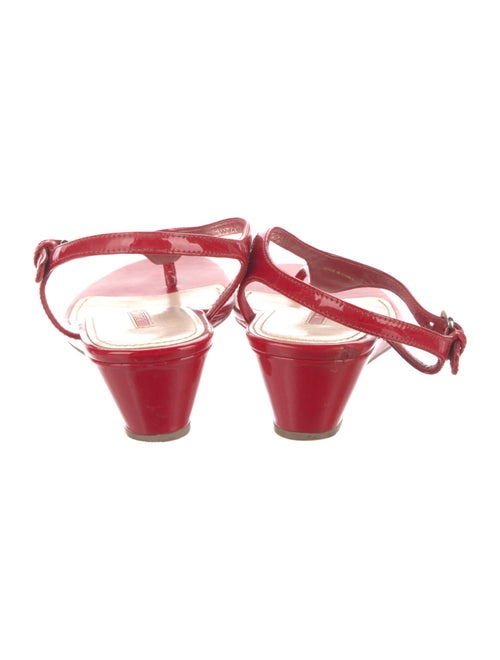 Prada Enameled Metal Triangle Patent Leather T-Strap Sandals