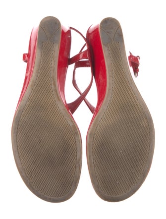 Prada Enameled Metal Triangle Patent Leather T-Strap Sandals