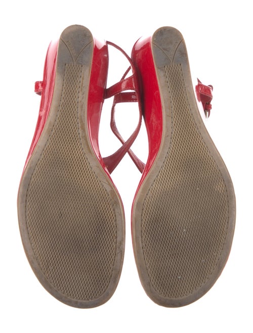 Prada Enameled Metal Triangle Patent Leather T-Strap Sandals