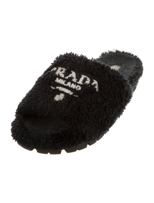 Prada Shearling Graphic Print Slides