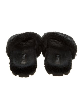 Prada Shearling Graphic Print Slides