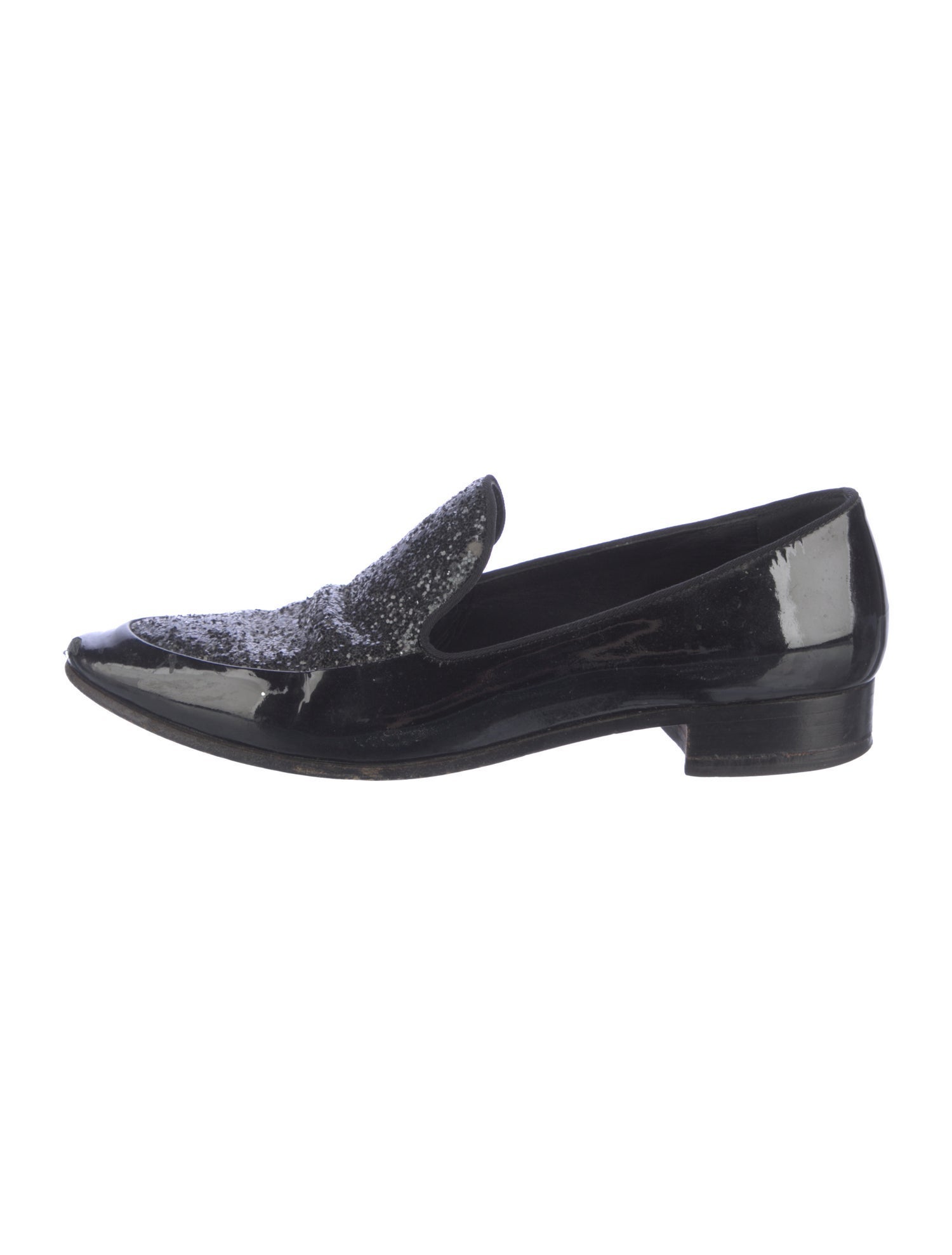 Prada Patent Leather Glitter Accents Loafers