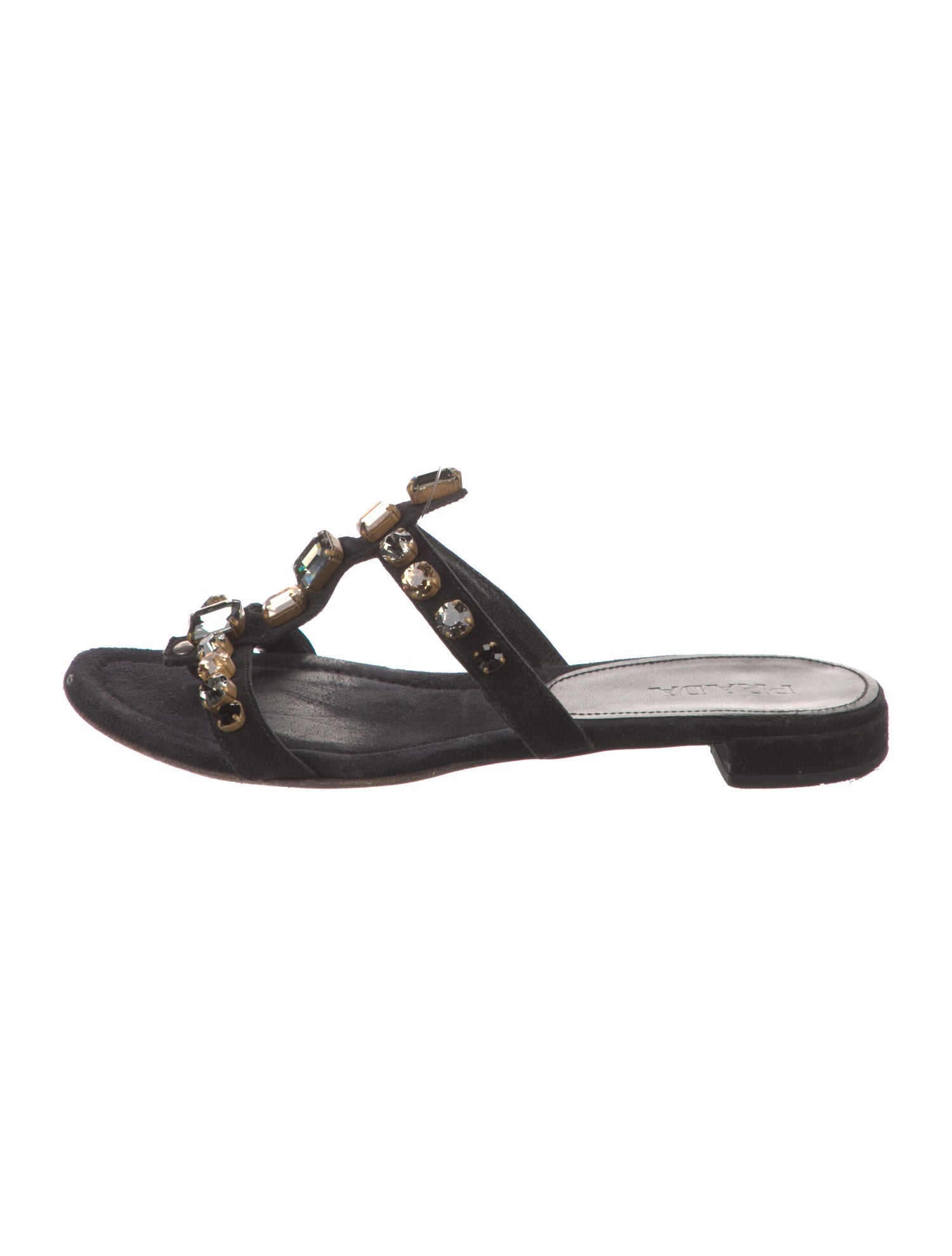 Prada Suede Crystal Embellishments Slides