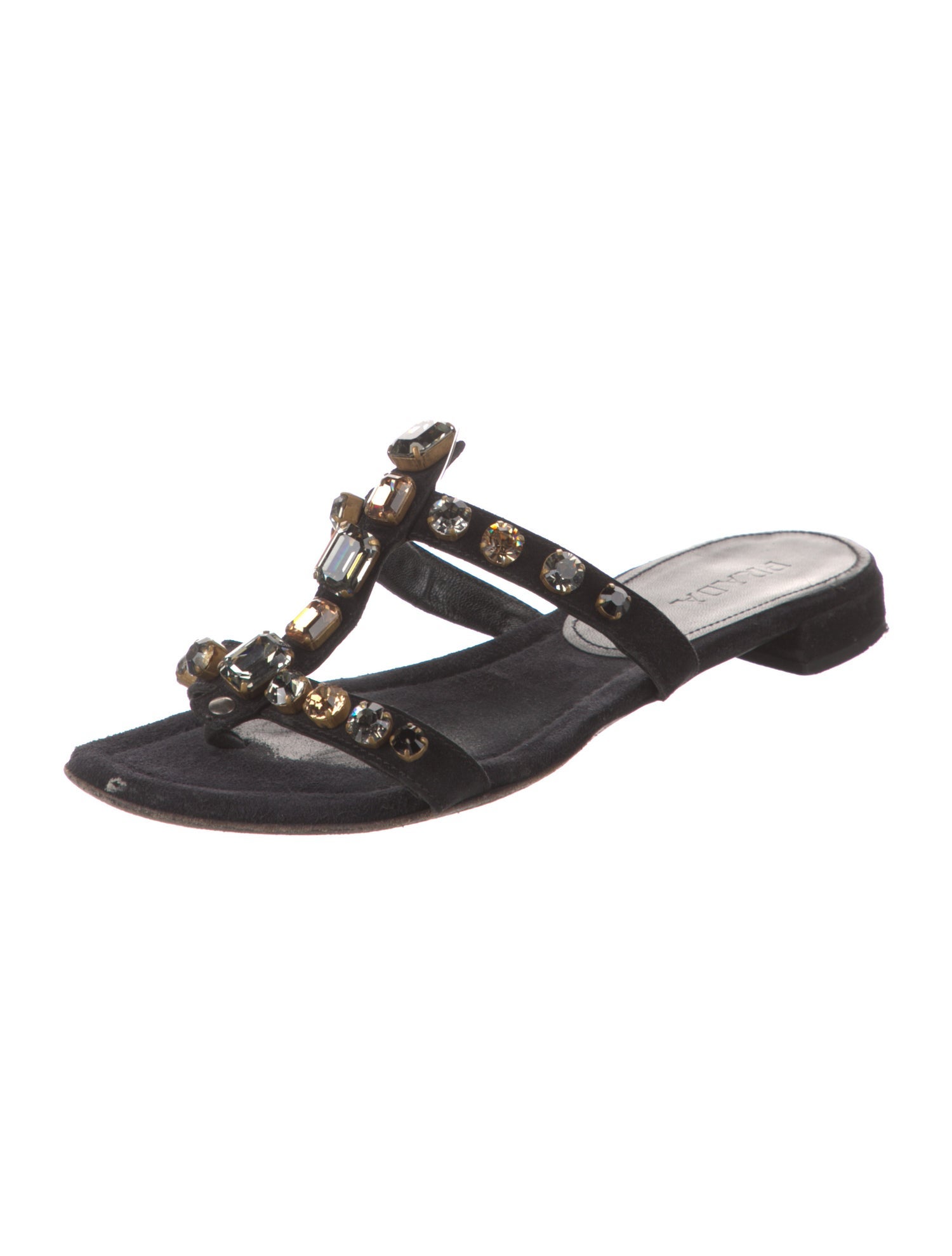 Prada Suede Crystal Embellishments Slides