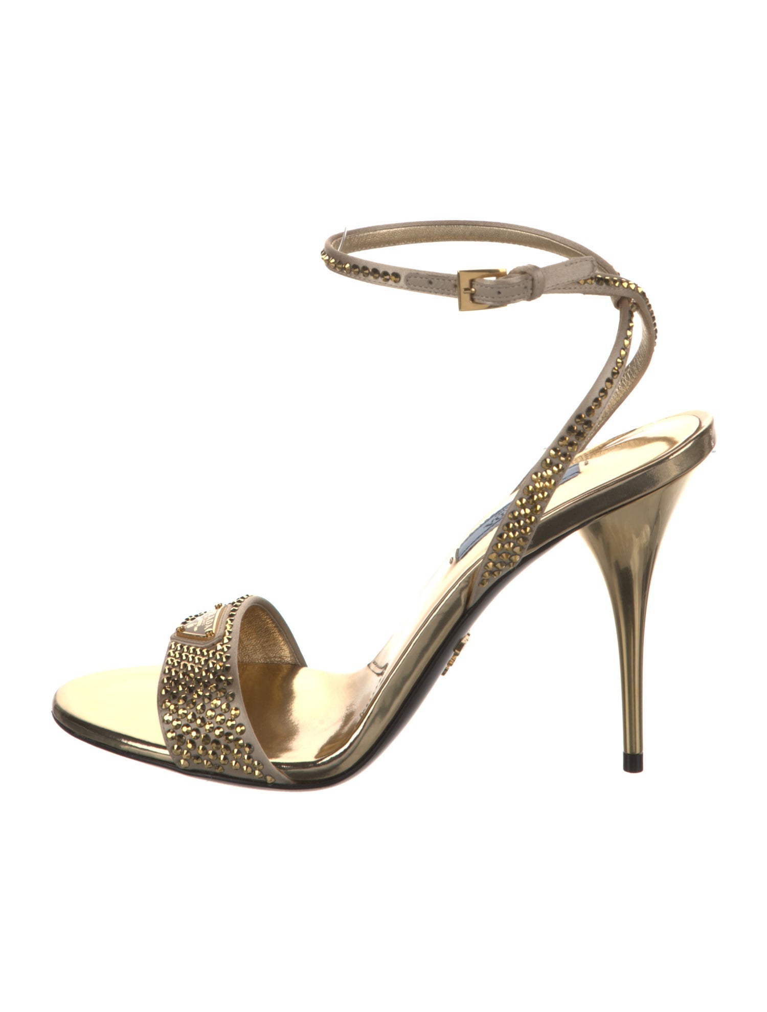 Prada Enameled Metal Triangle Leather Slingback Sandals