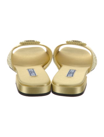 Prada Enameled Metal Triangle Satin Slides