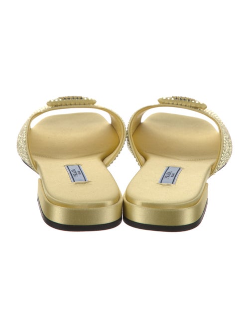 Prada Enameled Metal Triangle Satin Slides