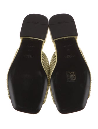 Prada Enameled Metal Triangle Satin Slides