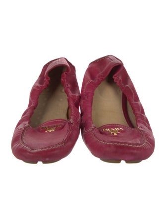 Prada Leather Embroidered Accent Ballet Flats