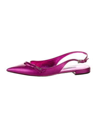 Prada Saffiano Leather Bow Accents Slingback Flats