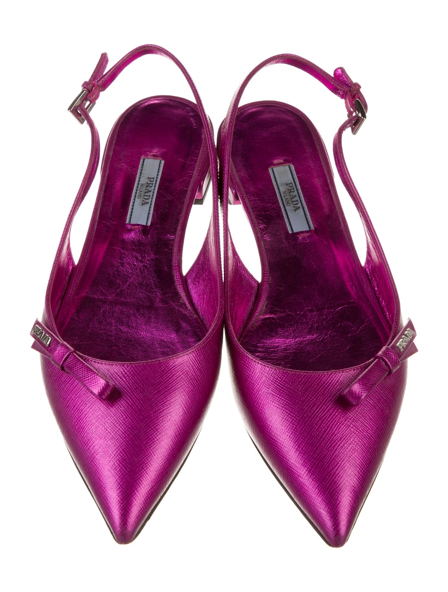 Prada Saffiano Leather Bow Accents Slingback Flats