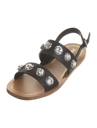 Prada Leather Crystal Embellishments Slingback Sandals