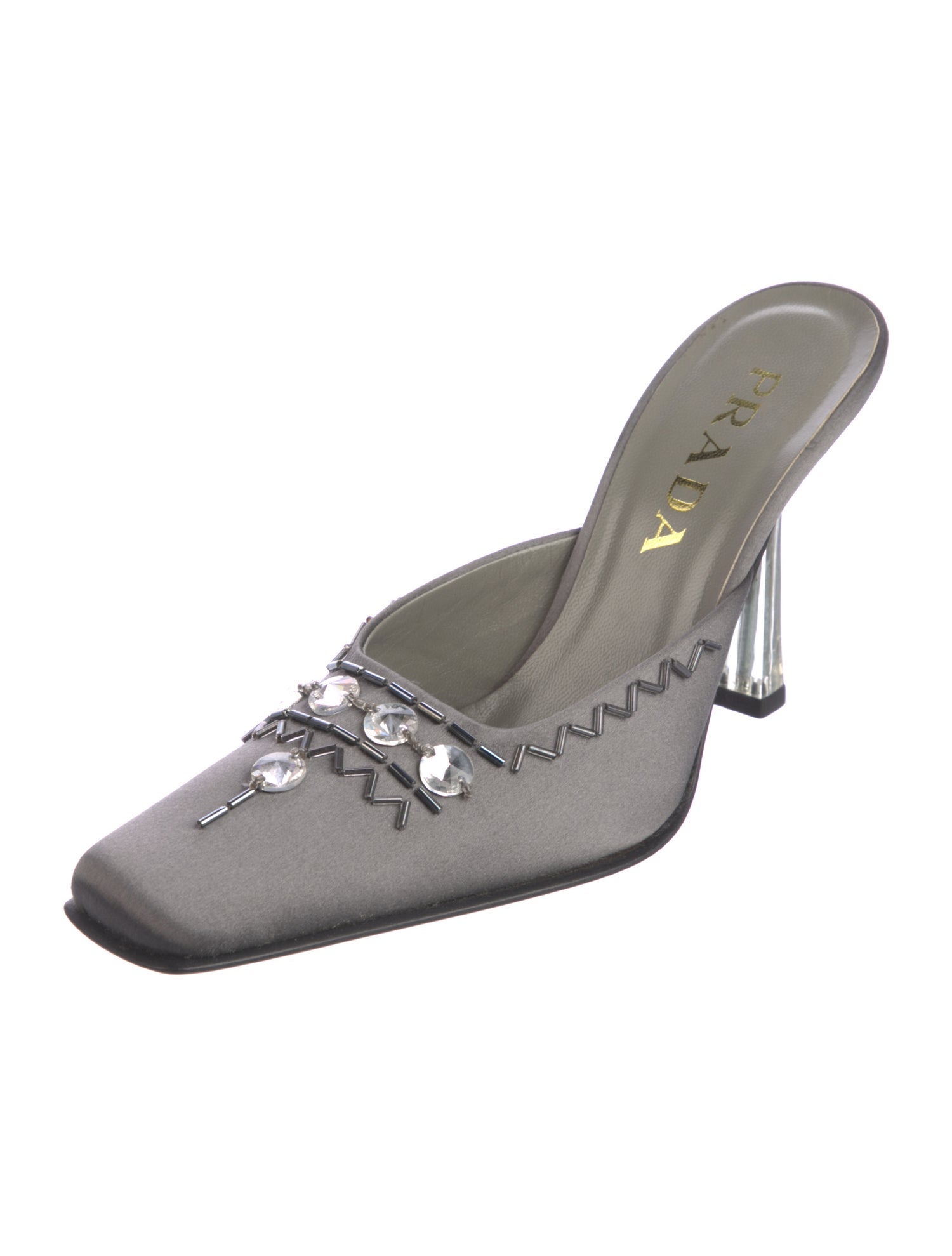 Prada Satin Crystal Embellishments Mules