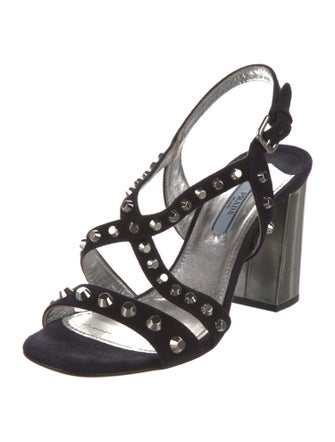 Prada Suede Studded Accents Slingback Sandals