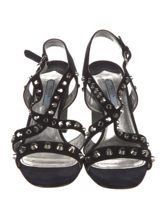 Prada Suede Studded Accents Slingback Sandals