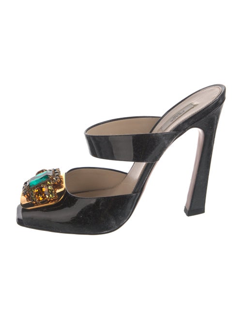 Prada Patent Leather Crystal Embellishments Mules