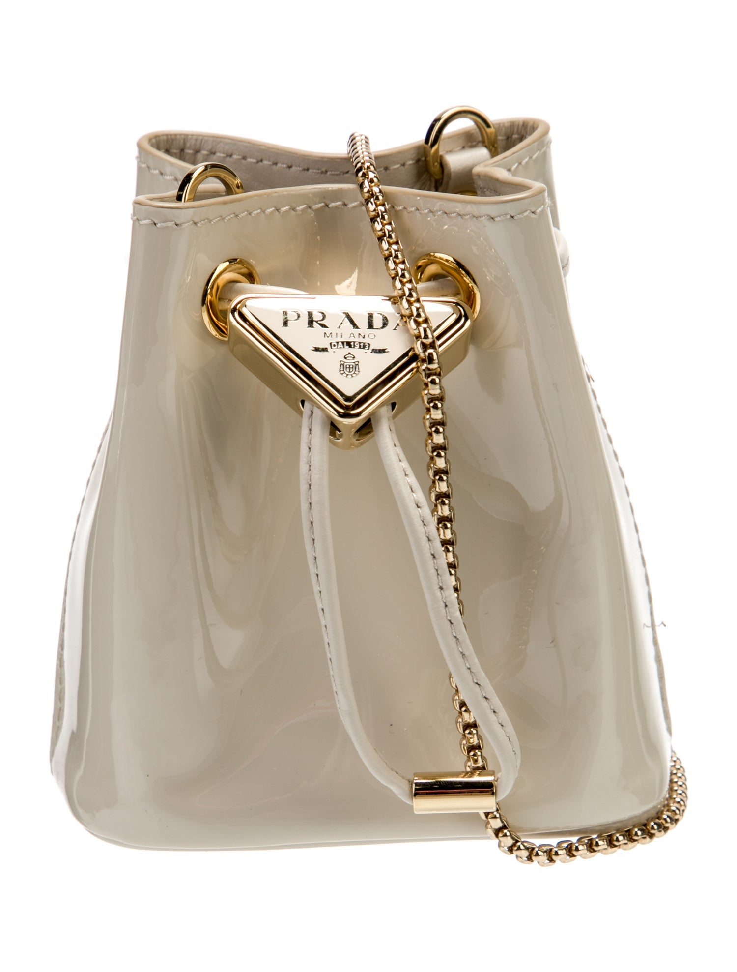 Prada Enameled Metal Triangle Bucket Bag