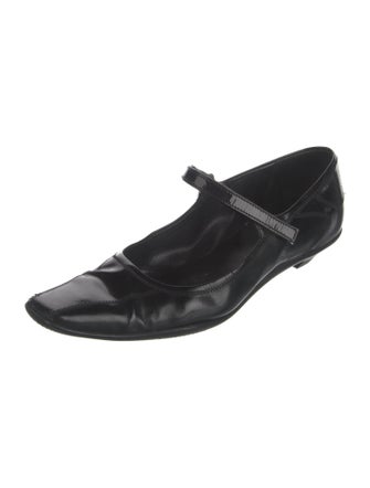 Prada Patent Leather Chain-Link Accents Mary Jane Flats